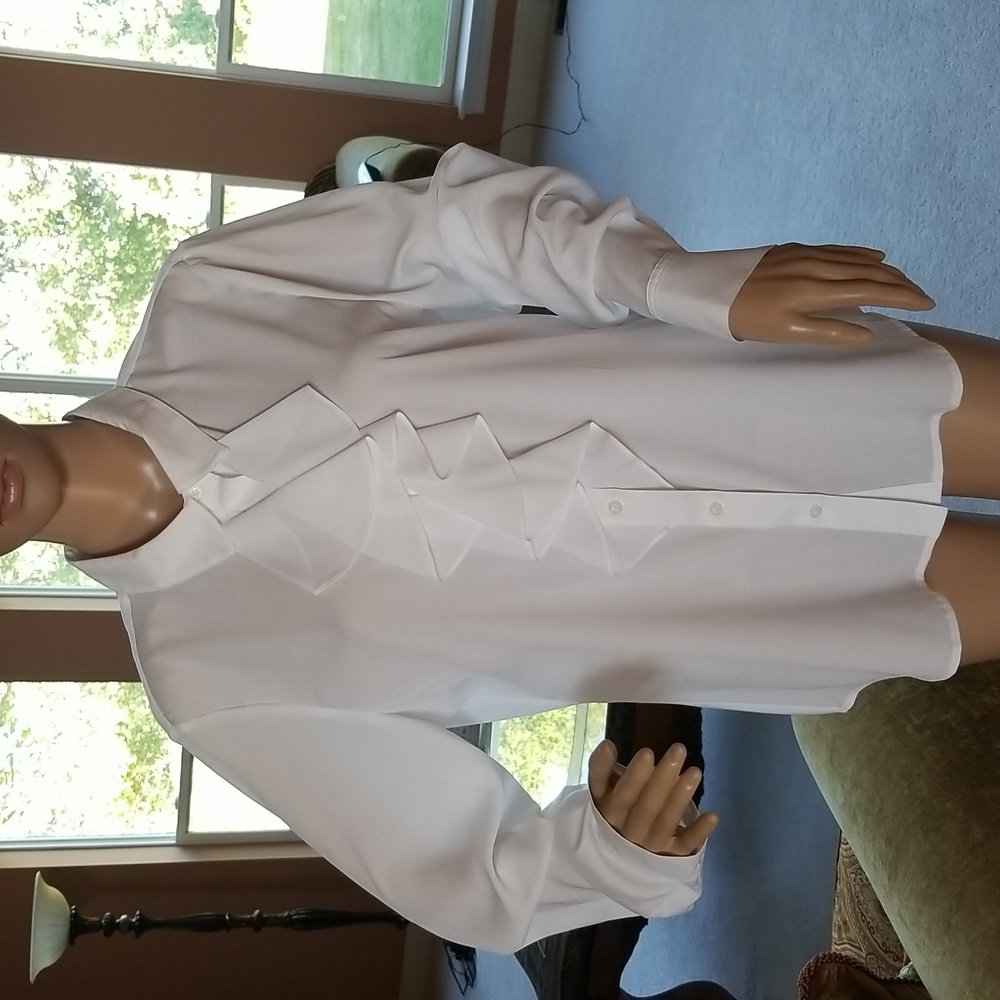 Karl Lagerfeld White Ruffled Blouse (Size Large)